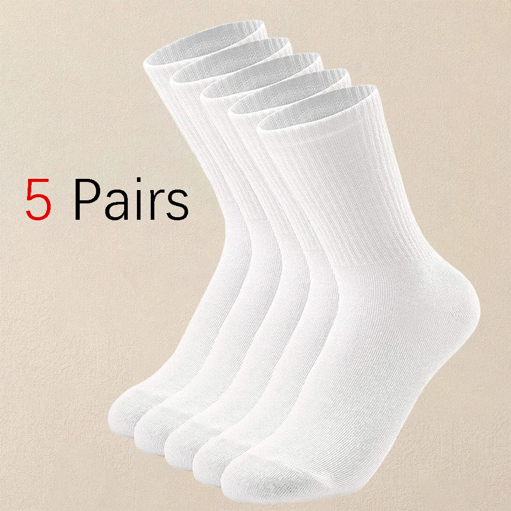 5 Pairs Women Solid Color Socks Simple Versatile Fashionable Socks Antibacterial Odor Resistant Breathable Comfortable Socks