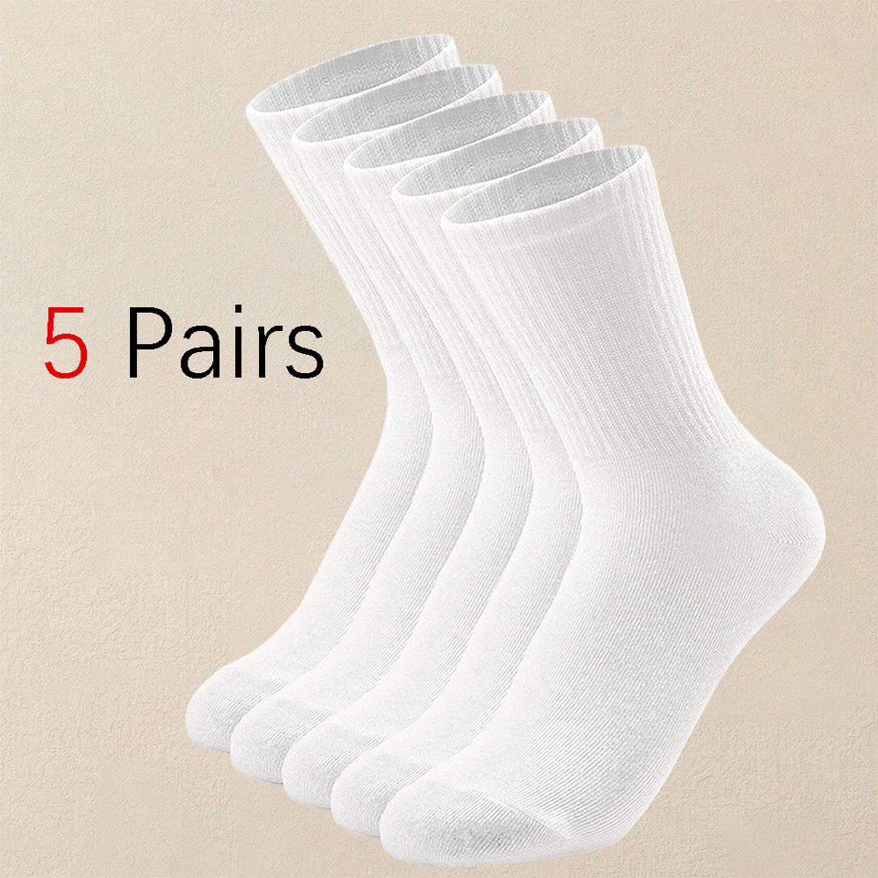  5 Pairs Women Solid Color Socks Simple Versatile Fashionable Socks Antibacterial Odor Resistant Breathable Comfortable Socks 