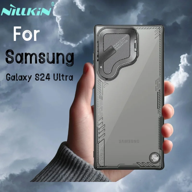 Чехол NILLKIN для Samsung Galaxy S24 Ultra Iceblade Prop Lens, прозрачный, с защитой камеры и подставкой, тонкий, жесткий, прозрачный, с защитой задней панели