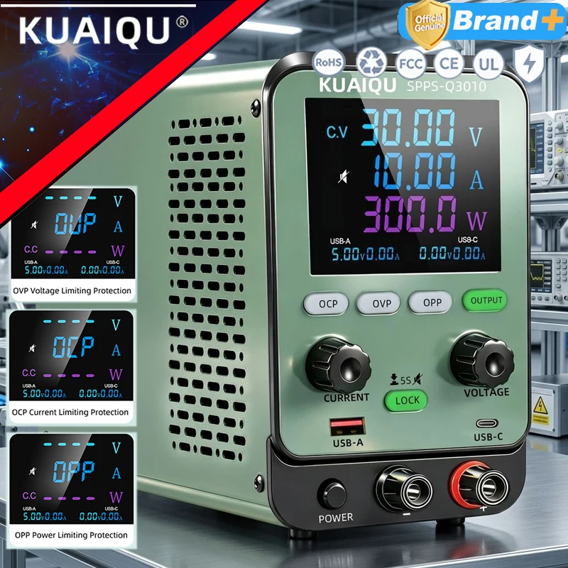 KUAIQU 2026 Lastest Lab Power Supply 30V 10A OVP/OCP/OPP For Testing Aging Teaching Universal Power Source AC-DC 18W USB-A UBS-C