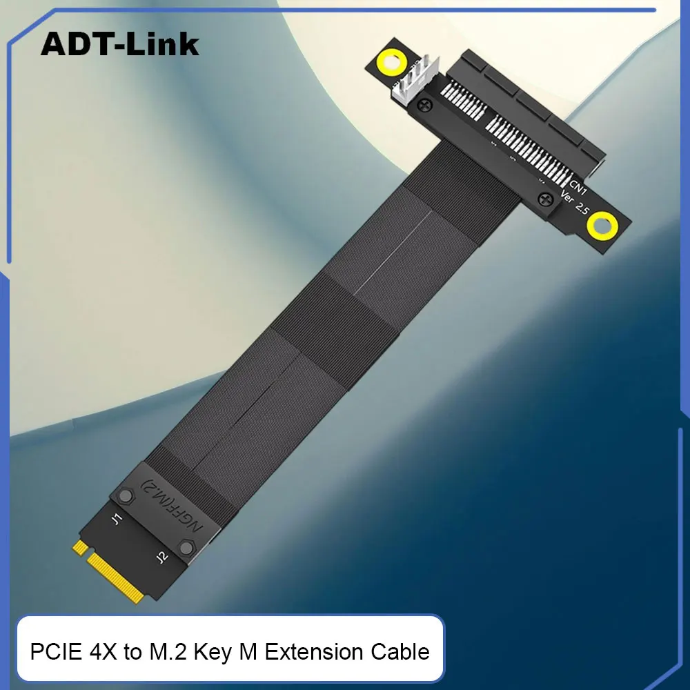 ADT-Link PCI-E 4X to M.2 Key M Extension Cable 90°-180° 4 PIN Sata Power Supply NFGG M.2 Extender Gaming PC Accessories