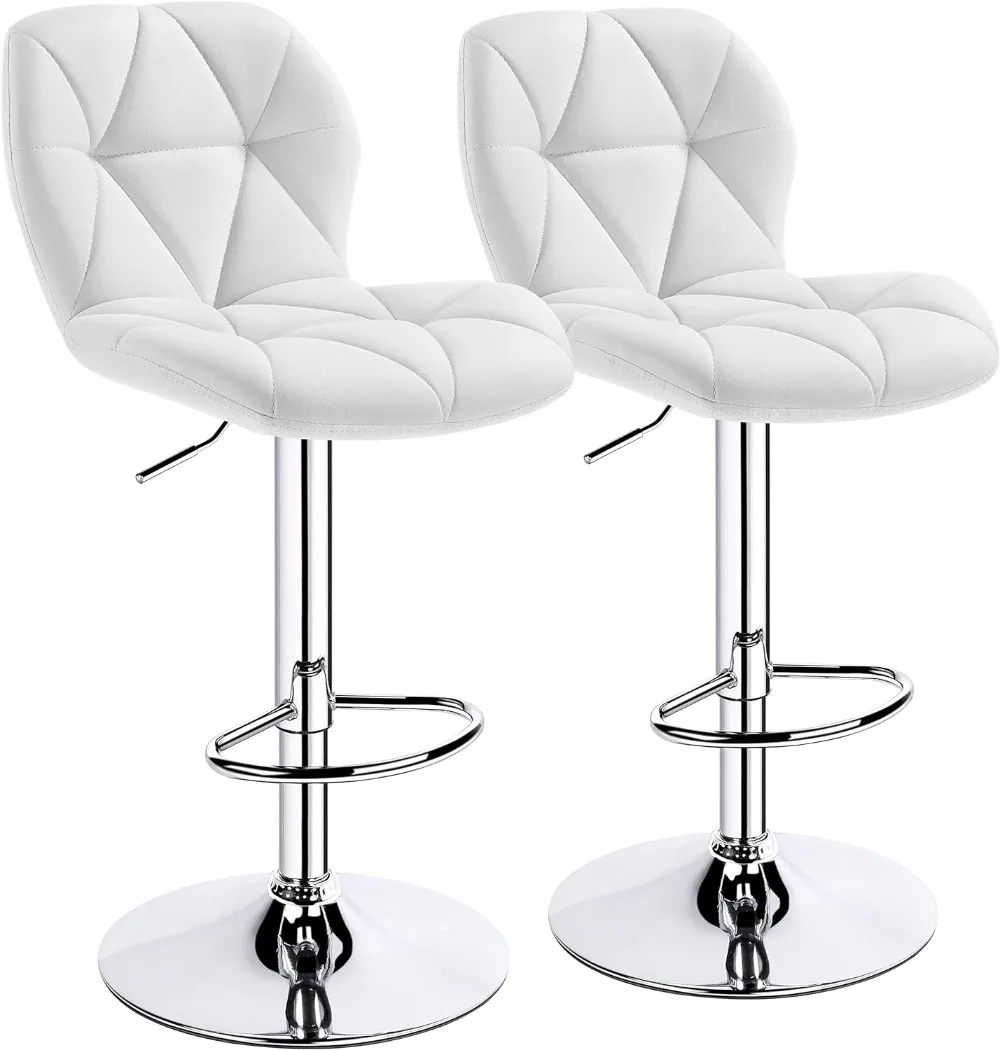 

Bar Stools Set of 2 Counter Stool Bar Chairs with Backrest Height Adjustable Swivel Tall Bar Stools Modern PU Leather, White