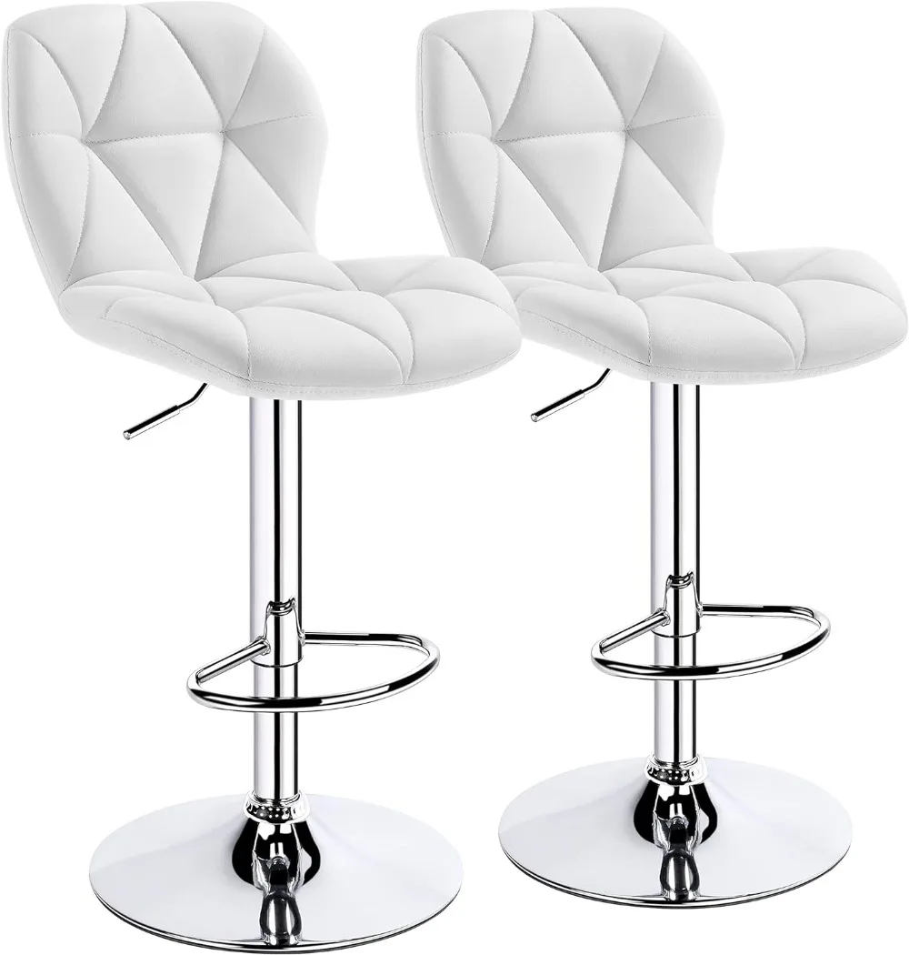 Bar Stools Set of 2 Counter Stool Bar Chairs with Backrest Height Adjustable Swivel Tall Bar Stools Modern PU Leather, White