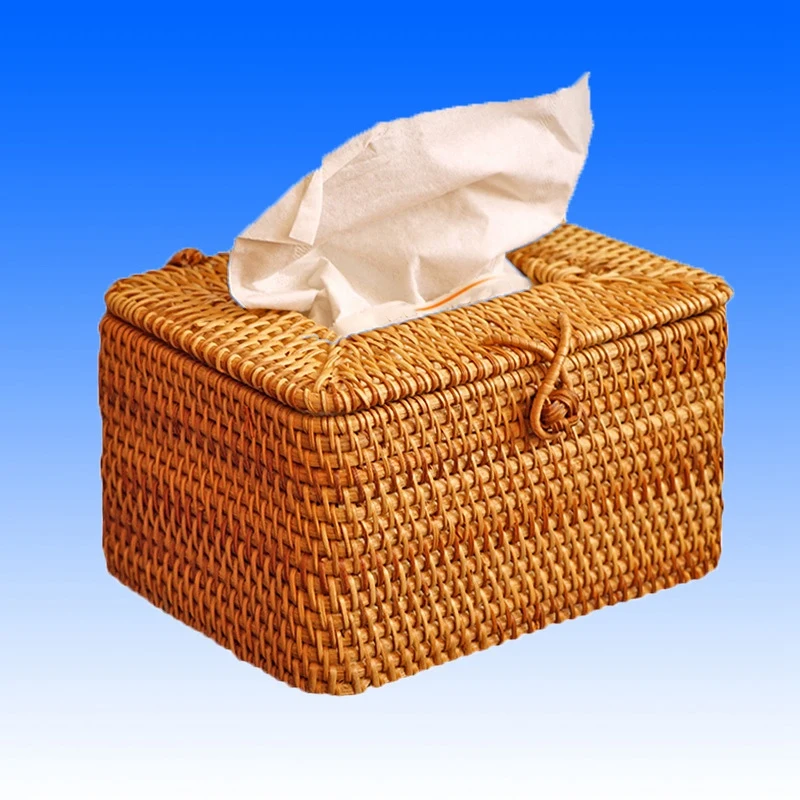 

A76K Rectangle Paper Rack Rattan Tissue Box Elegant Home Decoration Handmade Desktop Tissue Container Napkin Storage Case