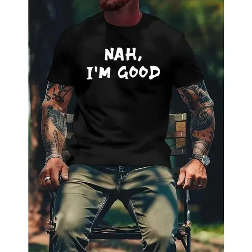 100% Cotton Men'S Statement Tee – 'NAH, I'M GOOD' Print, Short Sleeves For Summer Comfort Golf Gift T-Shirt For Men And Women