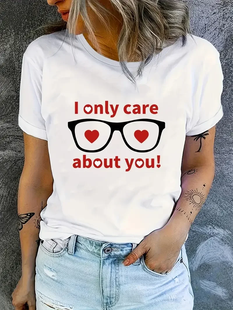 Mirror Frame Valentine's Day Love Women's Graphi T-shirt Summer Fashion Short sleeved T-shirt Top Printed O-neck Casual T-shirt