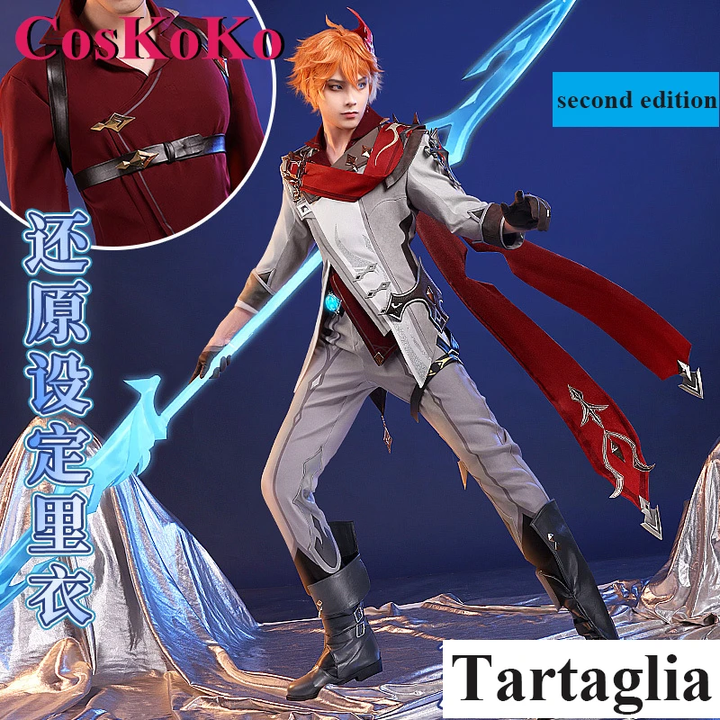 CosKoKo Tartaglia Cosplay Anime Game Genshin Impact Costume Handsome Combat Uniform Two Edition For Men Party Role Play Clothing