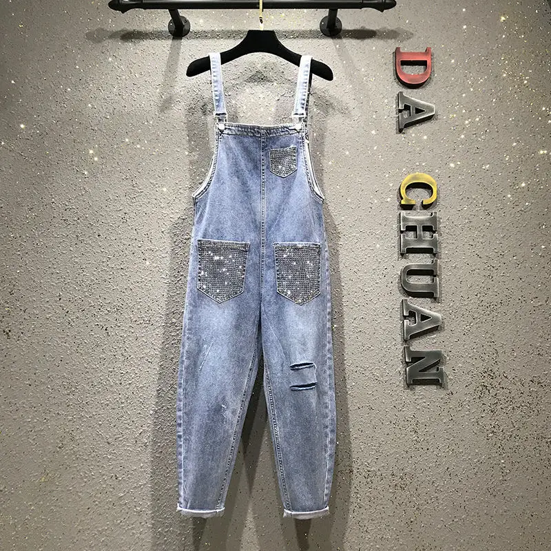 Embroidered Flares Boyfriend Baggy Ripped Strap Jeans Women Spring Summer Autumn New Fashion Casual Denim Pants Overalls Female