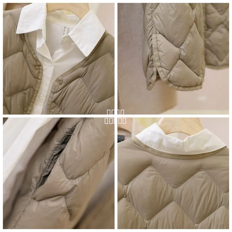 

Autumn Winter Lightweight Warm Du down Vest Women's Mid-Length Quilted Vest 90% White Du down Filling Thin Sle