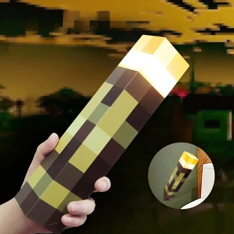 Minecraft الشعلة ضوء الليل الإبداعية أنيمي بكسل شمعدانات جدارية MC الشعلة نموذج المدى ضوء تأثيري الدعائم لعبة هدايا عيد ميلاد الاطفال