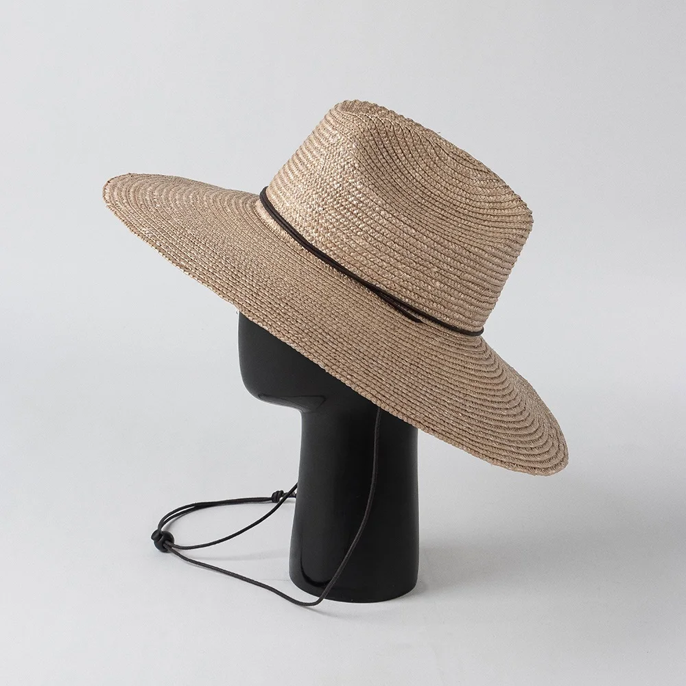 100% Natural Straw Wide Brim Fedora Hat With String