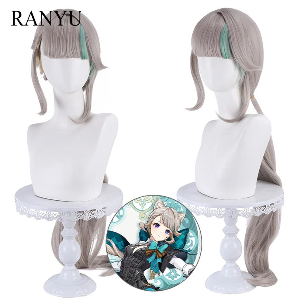 RANYU Genshin Impact Fontaine Lynette Wigs Synthetic Long Straight Gray Game Cosplay Hair Wig For Party