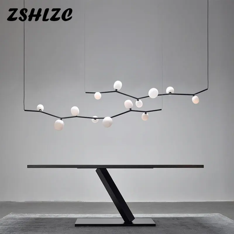 

Art LED Branches Pendant Lights For Living Dining Room Kitchen Bar Chandeliers Black White Glass lampshade Height Adjustable G9