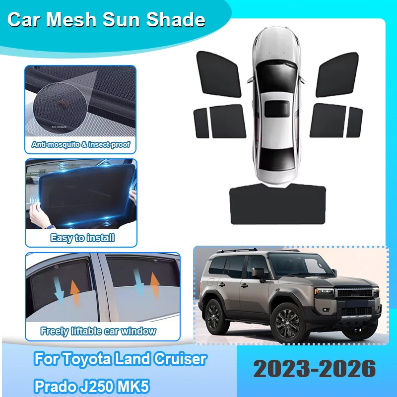 

Car Window Sunshade For Toyota Land Cruiser Prado J250 MK5 Lexus GX 2023-2026 Visor Mesh Anti-UV Frame Curtain Car Accessories