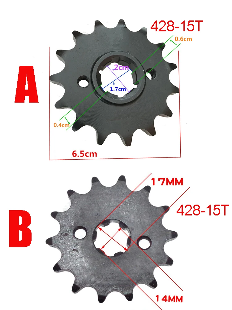 

Motorcycle Engine Drive Gear for Honda Haojue Suzuki Lifan Jialing Haojin CG125 HJ125 LX125 CG150 GN125 428-15T Front Sprocket