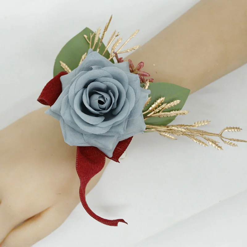 Blauw Kunstmatige Bloem Peças Únicas Rose Bruidsmeisje Accessoires Bruiloft Boutonniere