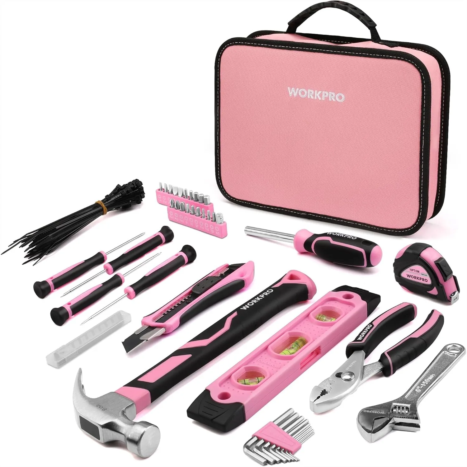 

100 Pieces Pink Tool Set with Easy Carrying Pouch, Household Tool Kit for Home, Apartment, Office, DIY Projects, Home