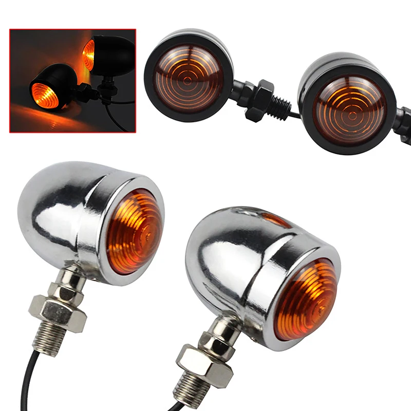 Hot 2PCS Amber Motorbike Blinker Headlight 12v Indicator Lamp Bullet Chrome Black Motorcycle Turn Signal Light Bulb Accessories