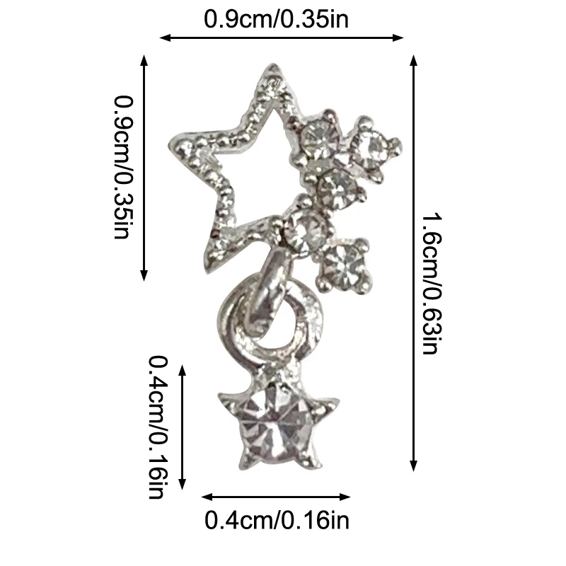 5 pezzi scava fuori ciondolo pentagramma decorazione per unghie stella in lega oro/argento indossabile accessorio per trapano per unghie materiale per gioielli per nail art