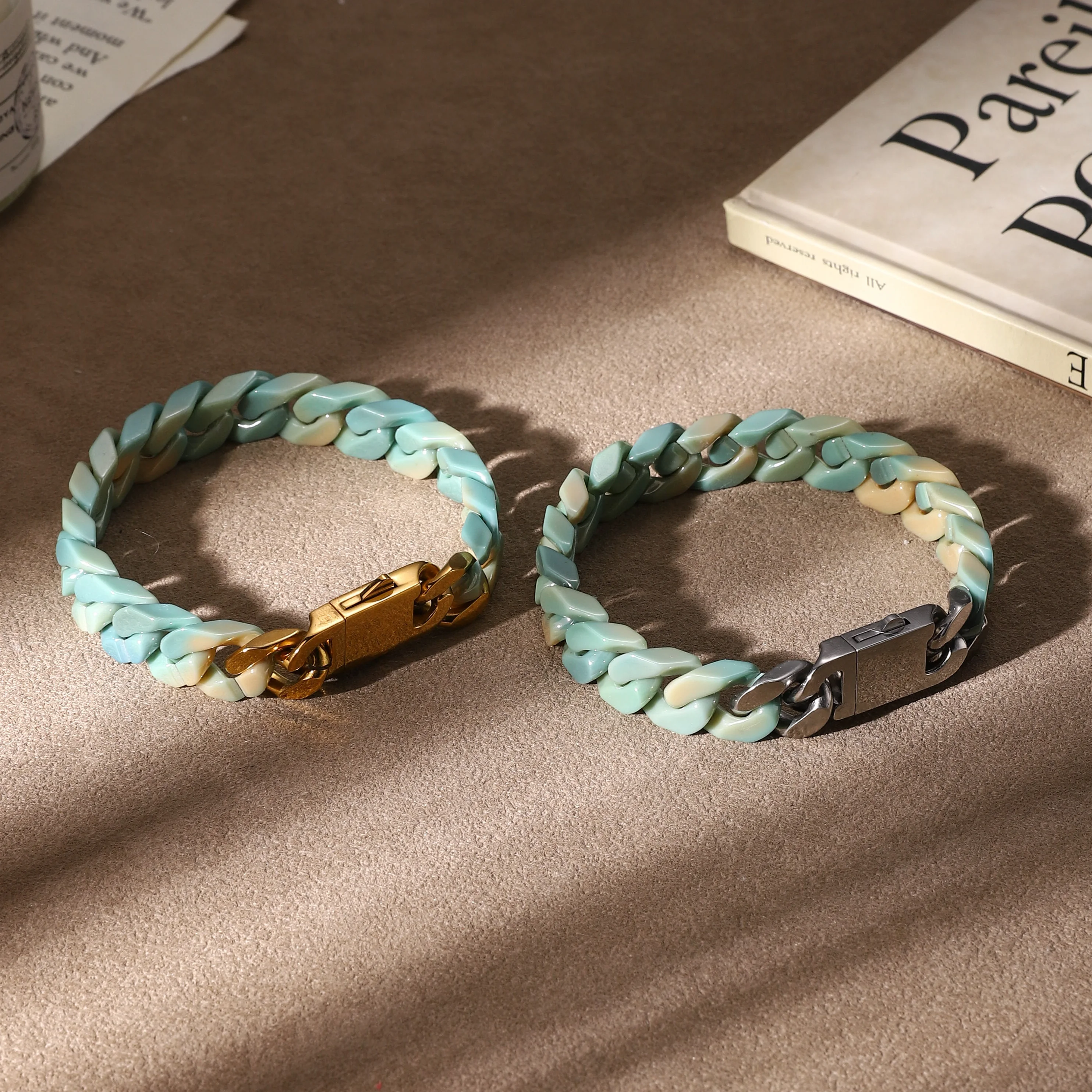 Hip-hop Style Zirconia Ceramic Width 12.5mm Cuban Chain Multi-color Bracelet Men's and Women's Fashion Trendy Cool Accessories