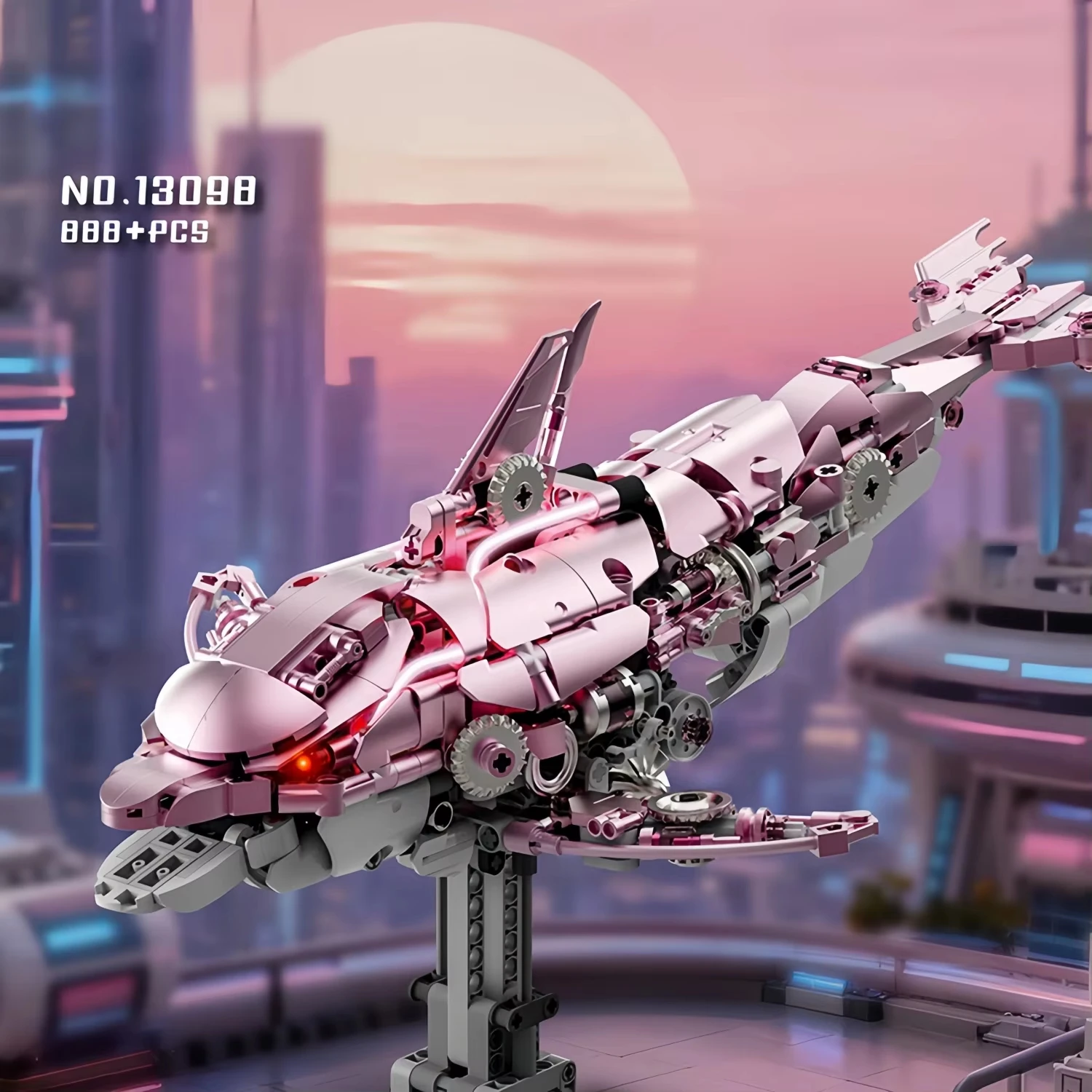 

888PCS Blue/Pink Mechanical Dolphin Multi-joint Movable Lighting Building Blocks Animal Model Assembly Toys Girls Creative Gifts