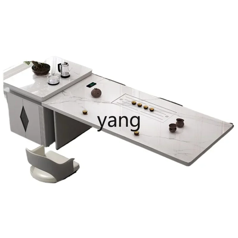 LTT rock slab island tea table dining table dual-purpose modern simple light luxury high-end household movable tea cart