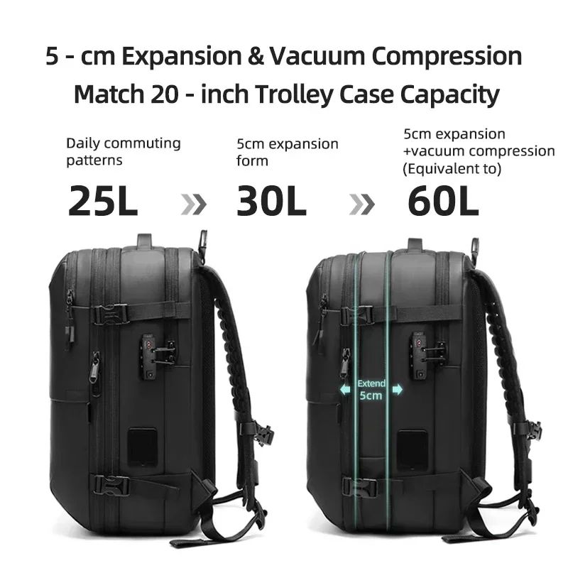 Men Travel Backpack One click start pump vacuum compression Laptop Backpack Hiking outdoors 19 inch Extended school Backpack