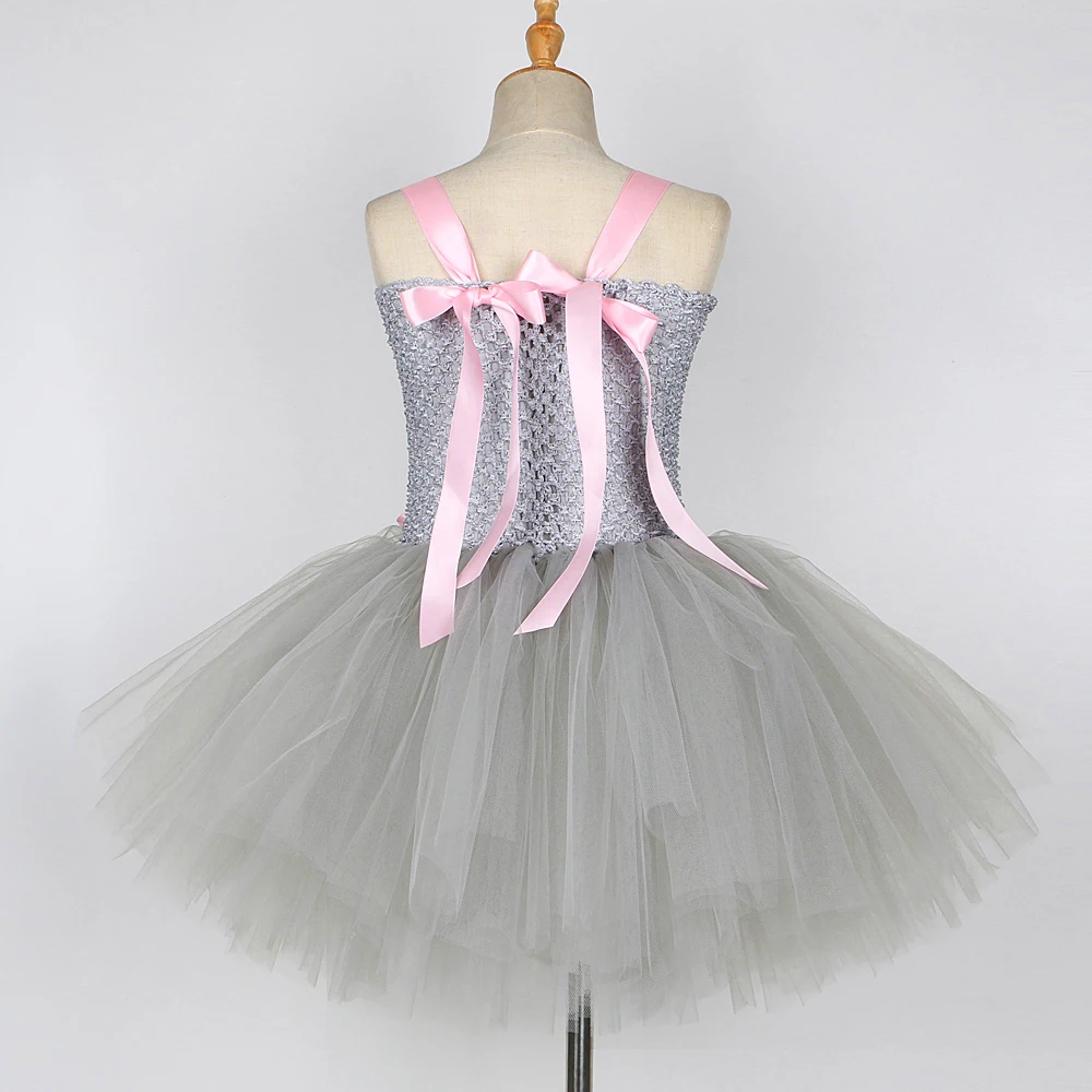 Rosa graues Maus-Tutu-Kleid für Babys, graue Ratte, Kostüme mit Ohren, Fliege, Schwanz, Kinder, Tier, Karneval, Outfit, Geburtstagskleidung – Detail 15
