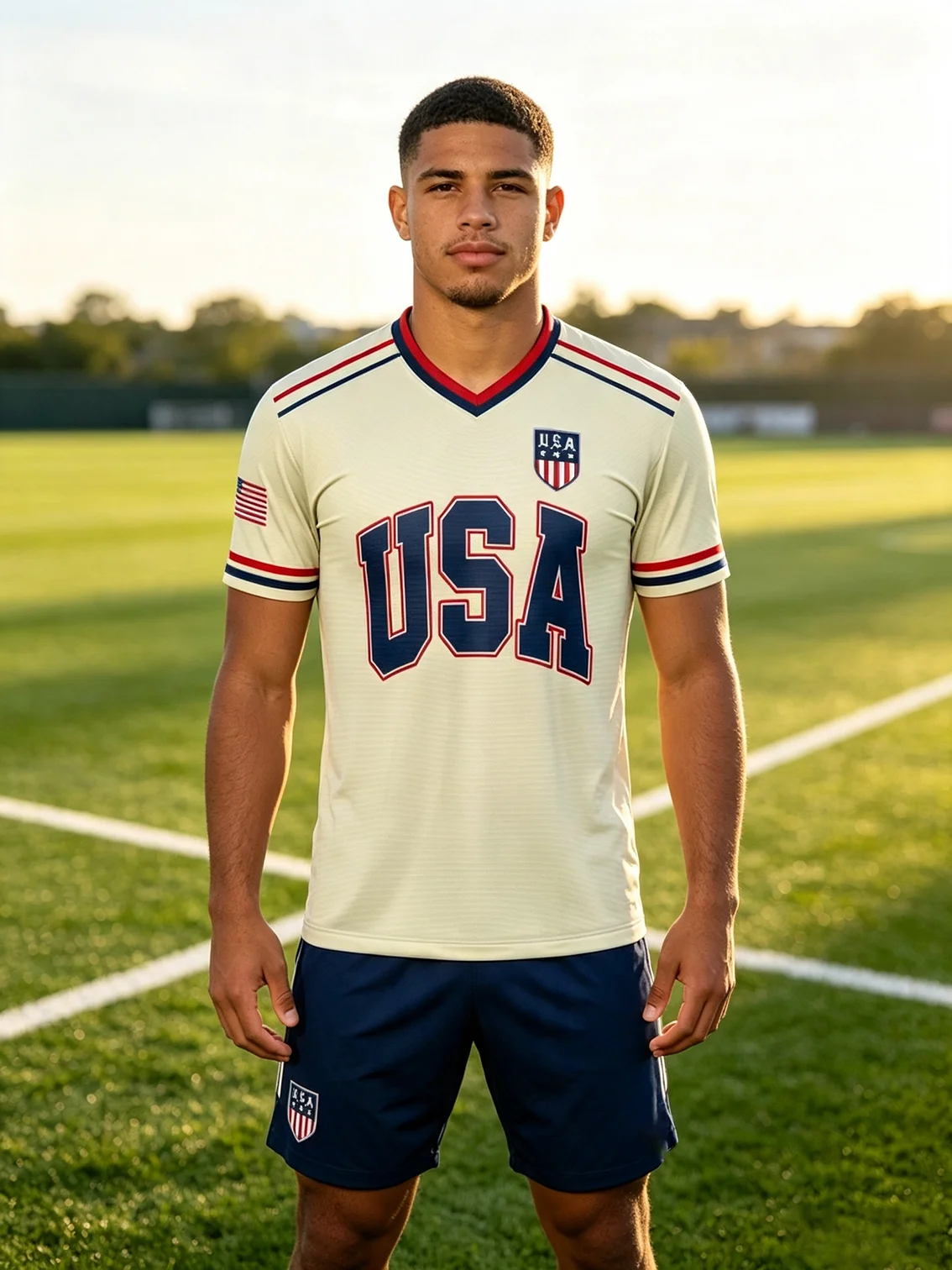 Classic USA printed soccer apparel, tough lightweight textile, suitable for matches and daily outfits