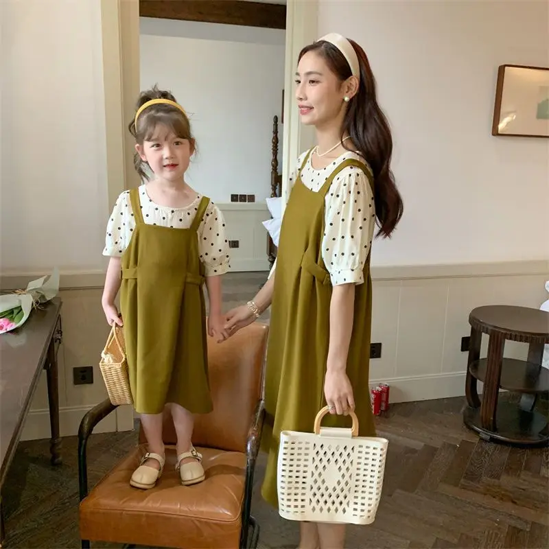 Mommy and Daughter Dress Sets Korean Mother Kids Girls Matching Outfits Summer Women’s Clothes Baby Girl Strap Skirt 2PCS Suit