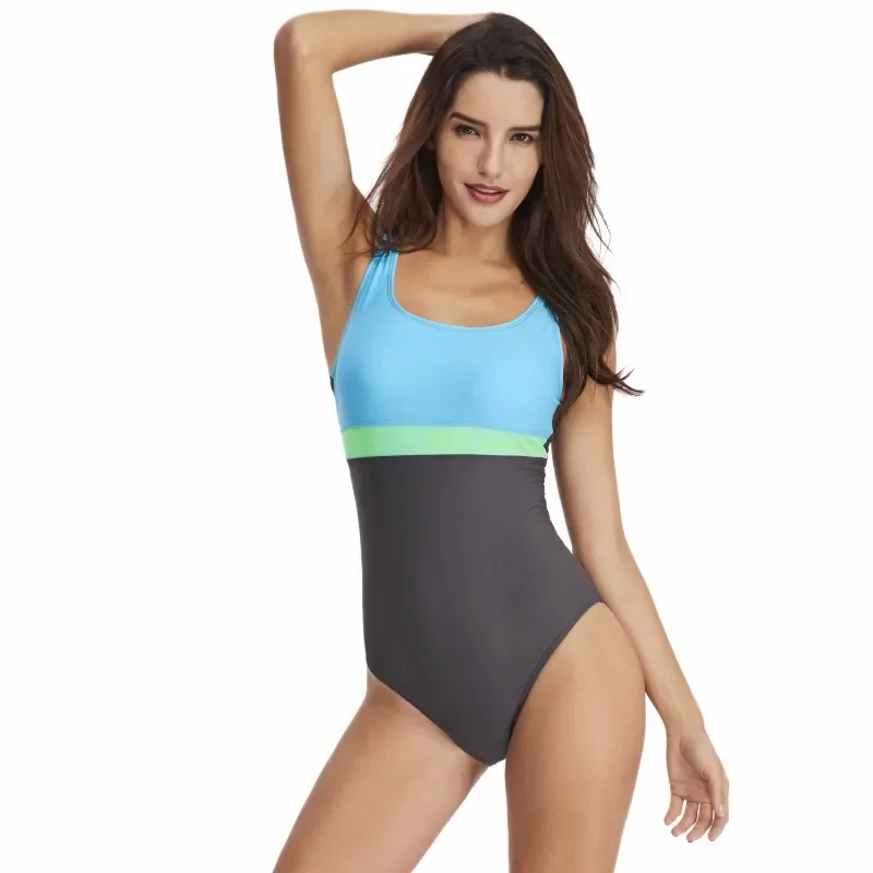 Summer Women Sexy Backless One-Piece Suits Swimwear New Sleeveless Pathwork Body Suits Elastic Removable Cups Bathing Suits