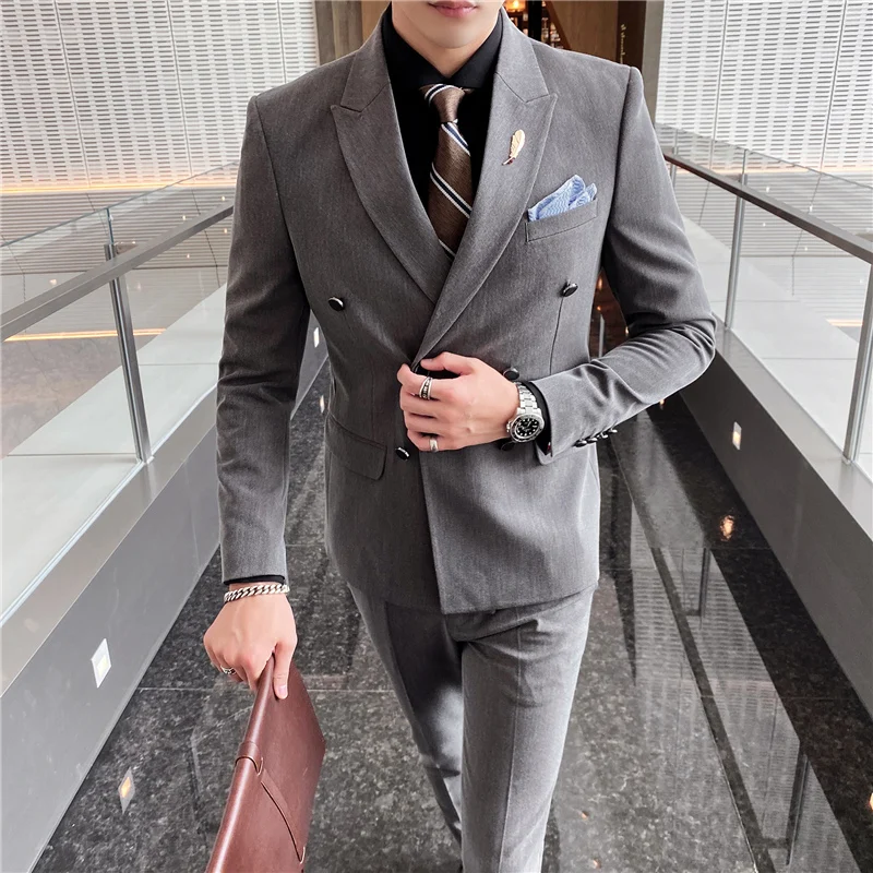 

Business casual (suit waistcoat and trousers) Korean version slim fit handsome dress fashionable British suit men three pieces