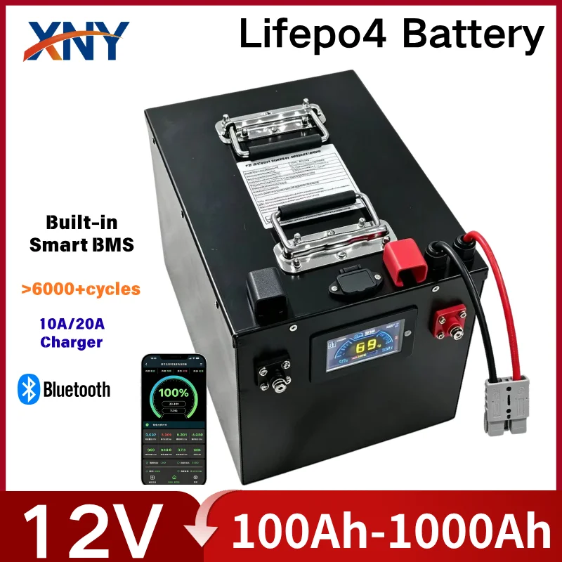 XNY4S 12.8V 12V 100Ah 200Ah 300Ah 400Ah 500Ah 600Ah 800Ah 1000Ah Lifepo4 Lithium Battery pack with 100A 200A 300A Bluetooth BMS