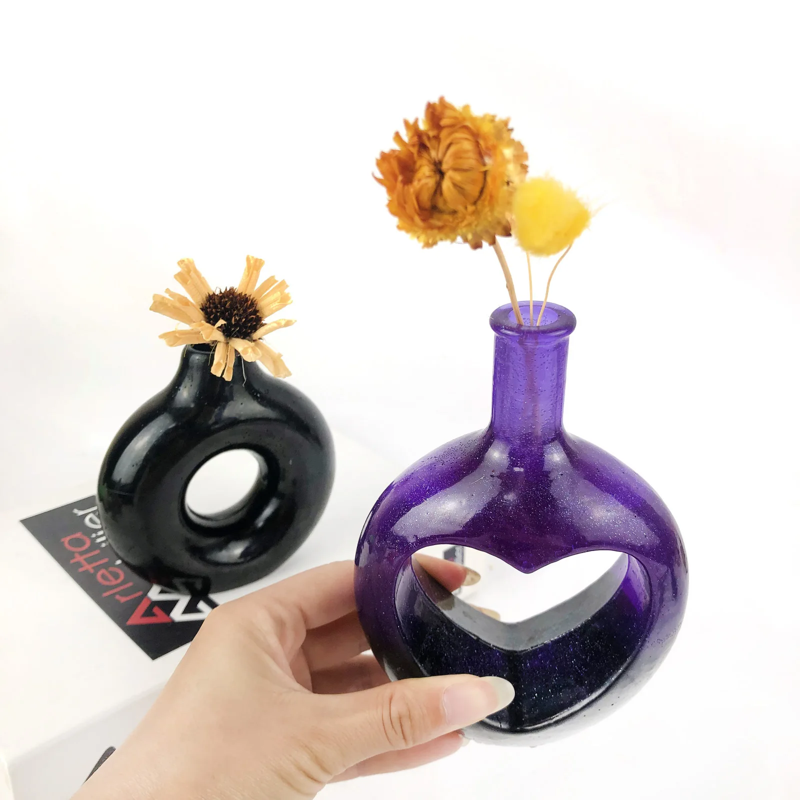 DIY Circular Donut Vase Epoxy Resin Silicone Mold Heart Hollow Vase Concrete Cement Gypsum Silicone Mold Candlestick Gypsum Mold