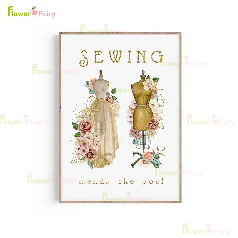 Cartoon Sewing Machine Tailor Scissors Prints Poster Wall Art Canvas Painting Home Decor Wall Pictures For Living Room Unframed