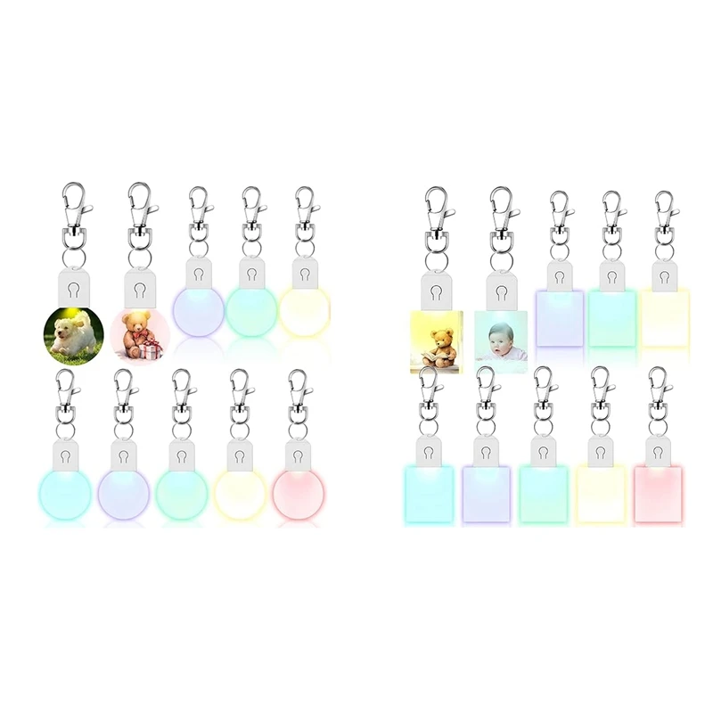 LED Sublimation Blank Keychain Acrylic Lighted Transfer DIY Keychain Plastic Rectangular 10Piece