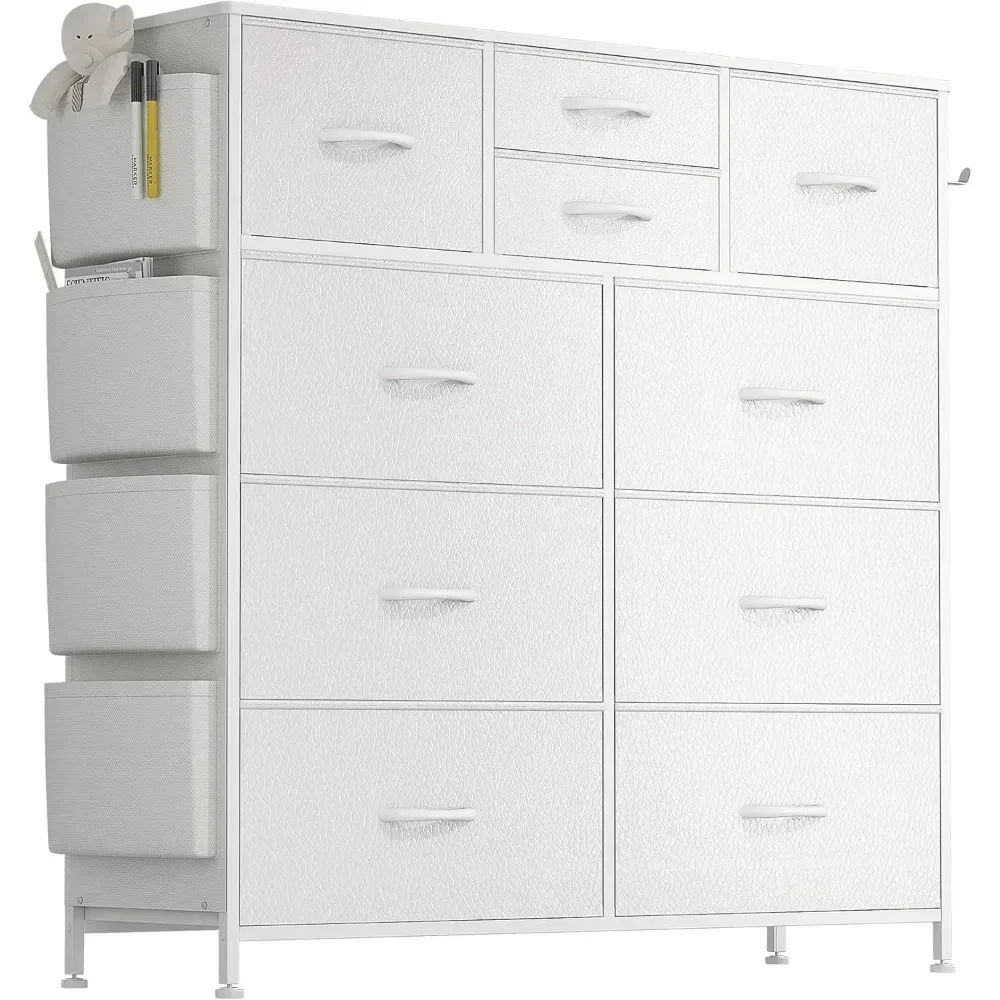 Dresser for Bedroom with Drawers, Chest of Drawers with Side Pockets , PU Storage Dresser