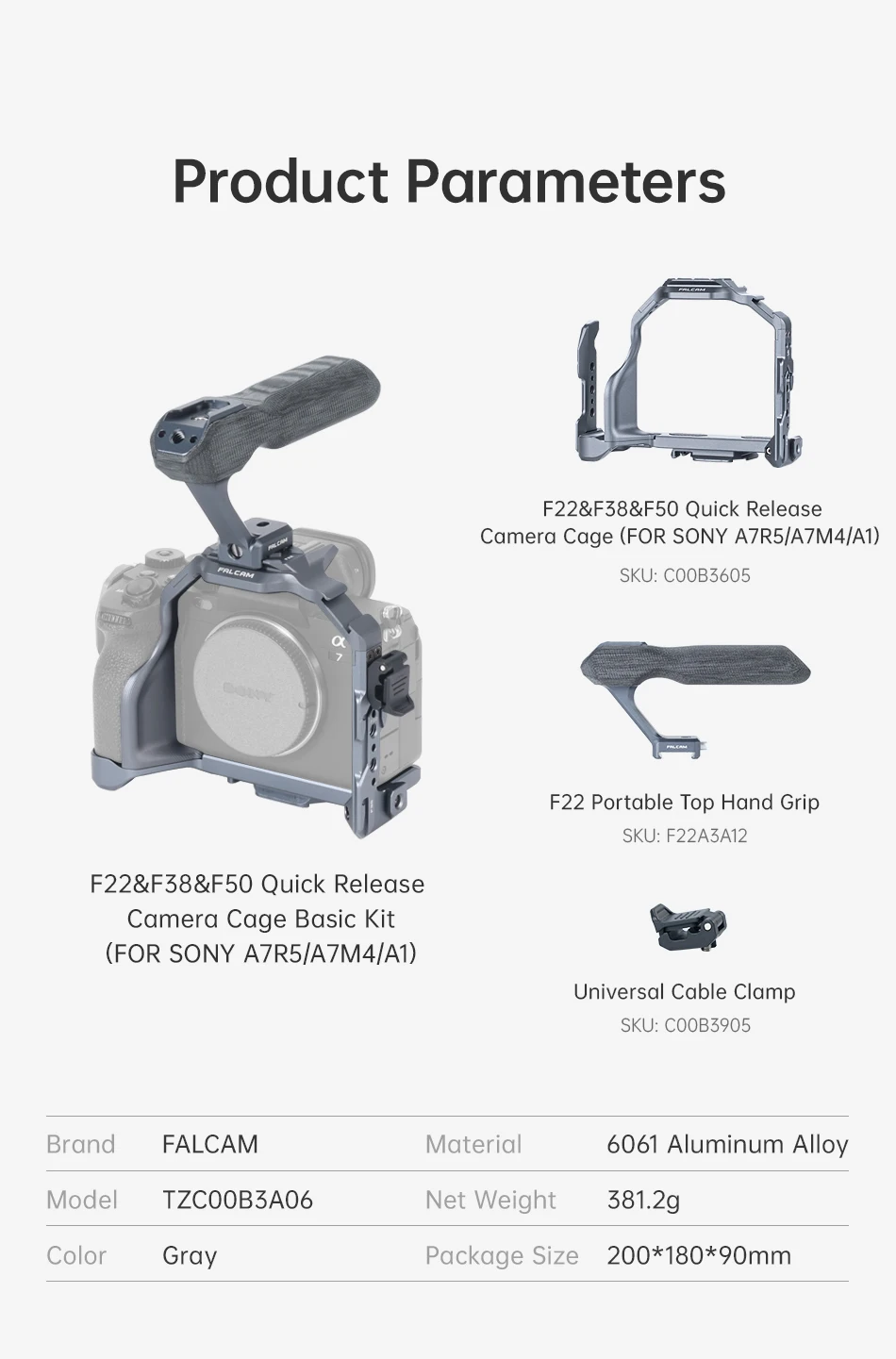 FALCAM F22&F38&F50 Quick Release Camera Full Rabbit Cage for Sony A7R5/A7M4/A1 Protective Frame Camera Expansion TZC00B3A06
