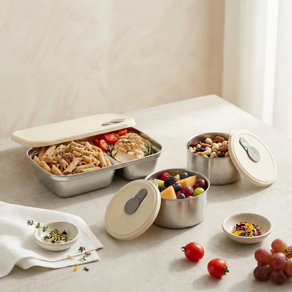 Microwave Safe 304 Stainless Steel Lunch Box Set Adults Kids Bento Box Meal Prep Food Storage Containers Snack Bowl Office