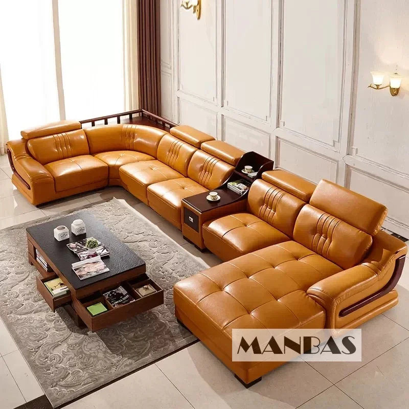 Linlamlim Premium Italian Genuine Leather Sofa Set Big Sectional Couch Living Room Sofas With Adjustable Headrest Home Furniture