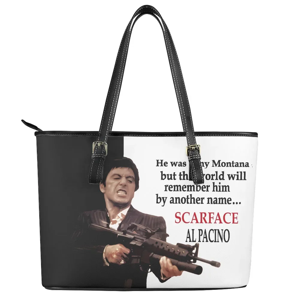 Scarface Custom Handbag Womens Hot Movie Tony Montana Mens Personalized Tote Bag Shoulder Bag Business Leather Purse Travel Bag