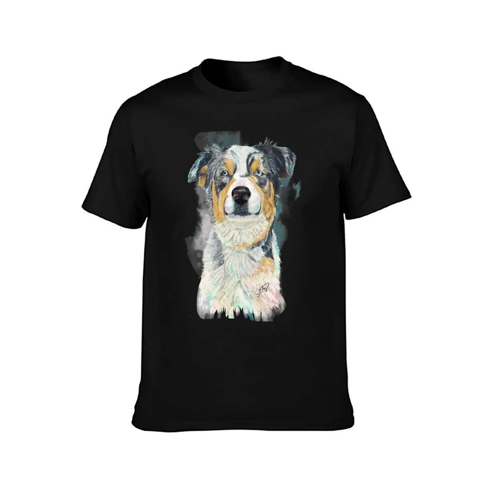 Swinney the Australian Shepherd Splash Watercolor T-Shirt Summer Holiday T-Shirt