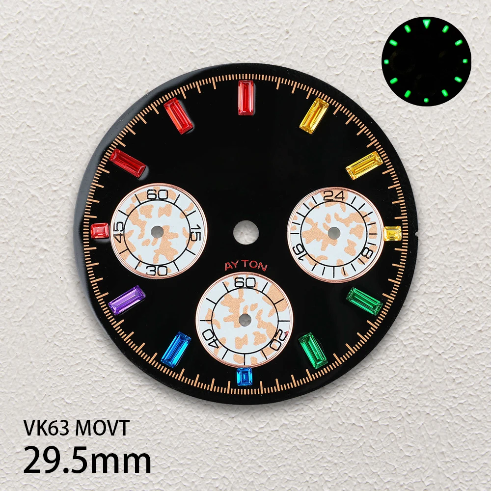 29.5mm S Logo DTN Panda quadrante adatto al movimento VK63 verde luminoso quadrante di alta qualità accessori per la modifica dell'orologio