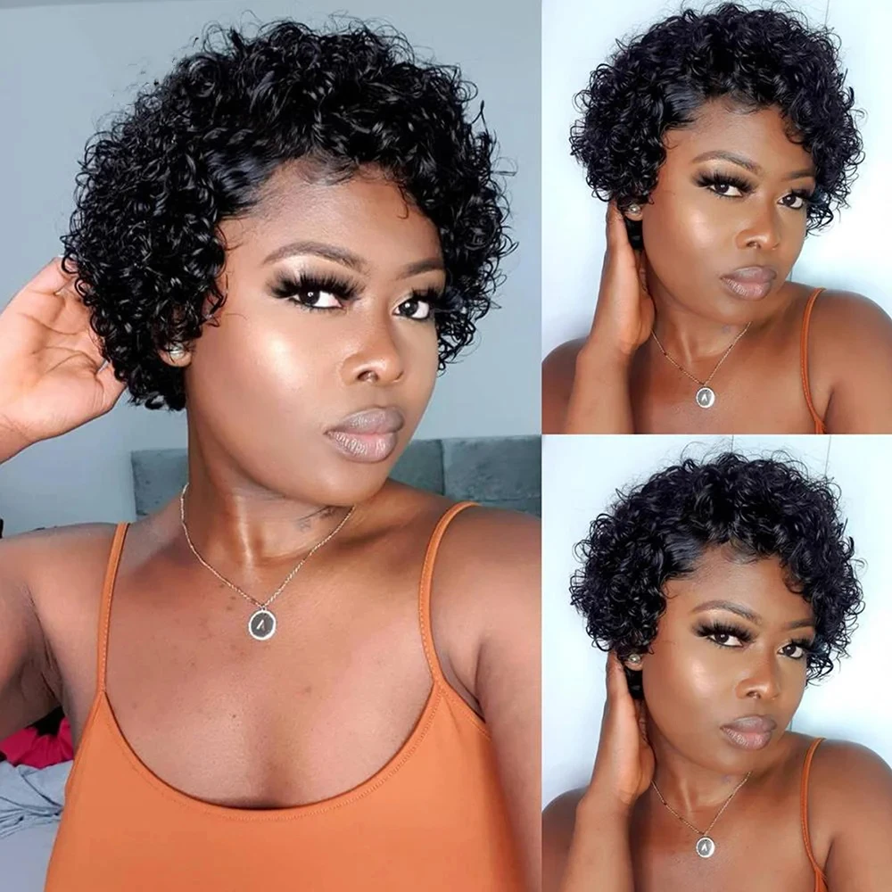 Kinky Curly 13x1 Lace Front Human Hair Wig Pixie Short Cut Bob For Black Women Babyhair Preplucked Cheap Brazilian Remy Wig