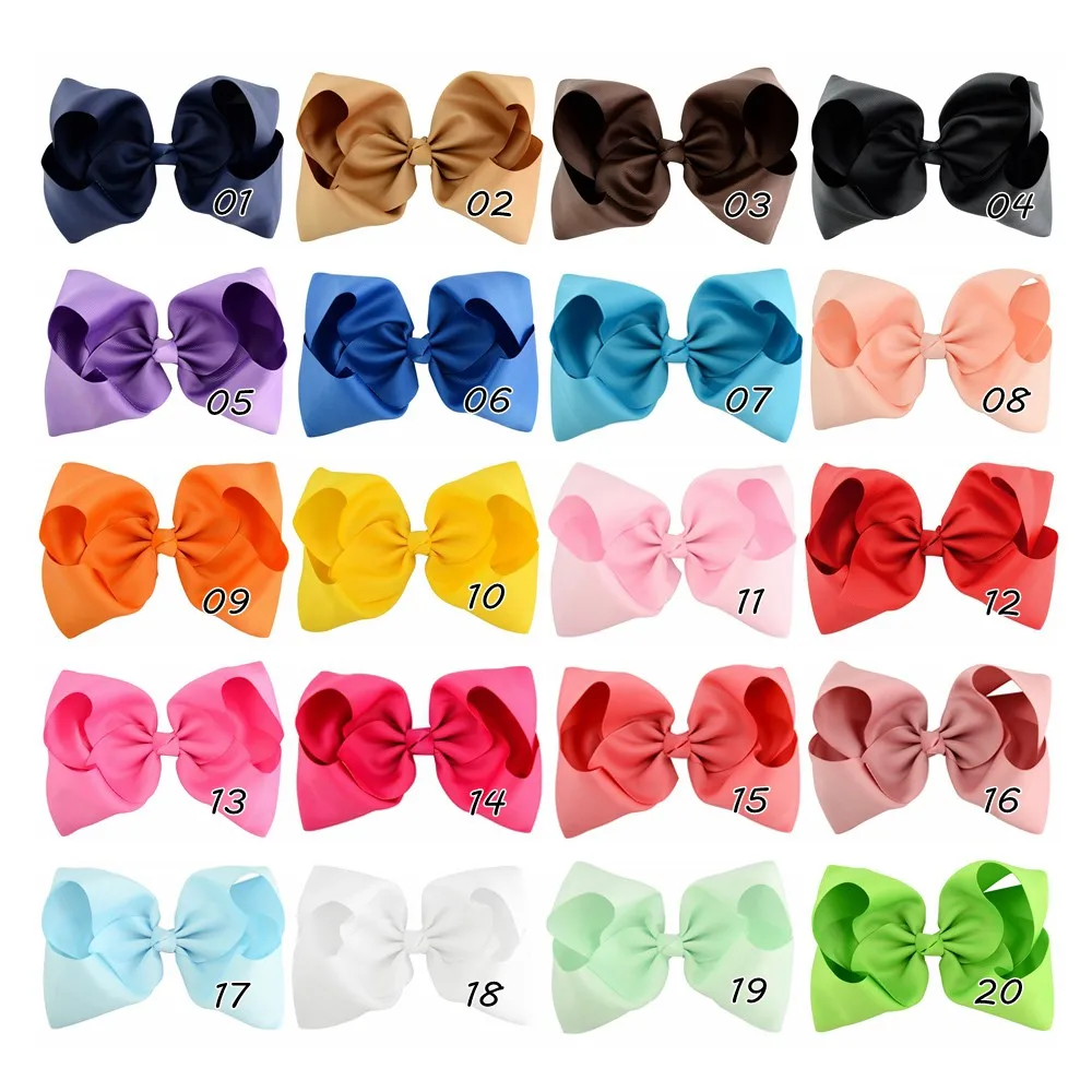 8Inch 1piece Kids Colorful Big Hair Bow Solid with Clip Boutique Solid Grosgrain Hairpins Hair Accessories Hairclips Wholesale