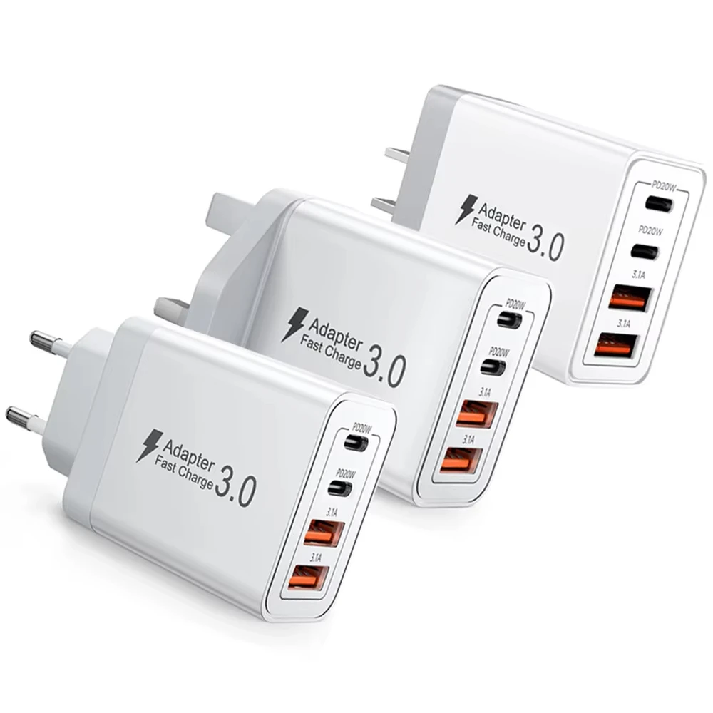 EU/UK/US/AU Wandstecker Multi-Port USB-C/USB-A Handy-Ladegerät, 40W Dual PD Schnellladegerät für iPhone Xiaomi