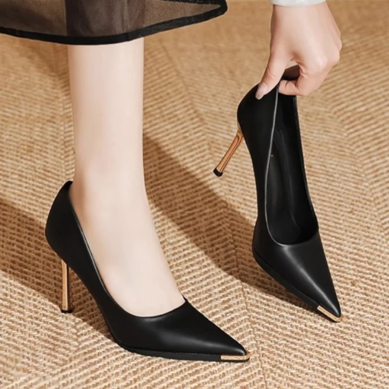 

Black High Heels Women Slim Heels Spring and Summer New All-in-one Pointed Work Career Single Shoes Zapatos De Mujer
