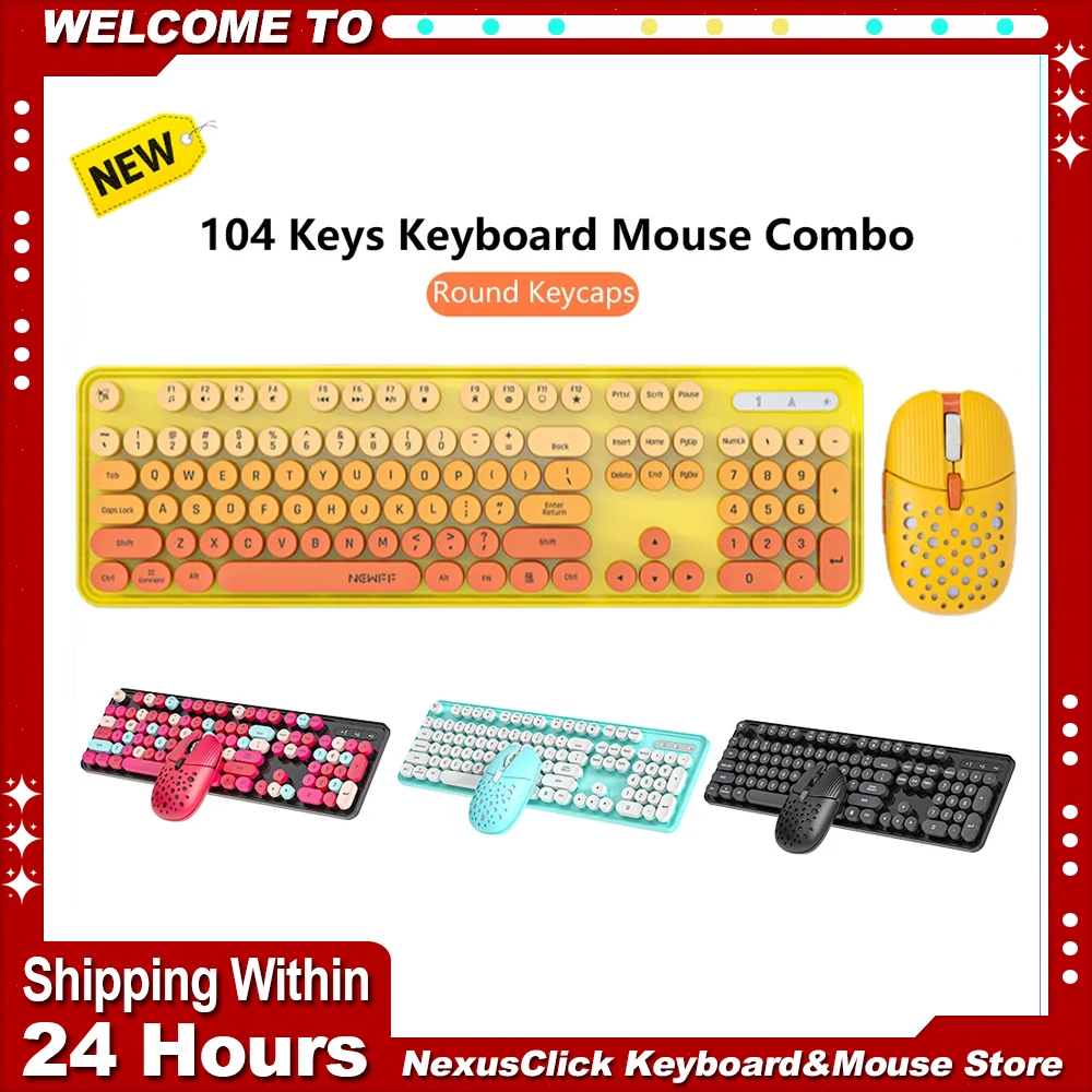 

Colorful Wireless Keyboard and Mouse Ergonomic Typewriter Retro Round Keycap Keyboard & Mouse Combo for Windows Laptop Desktop