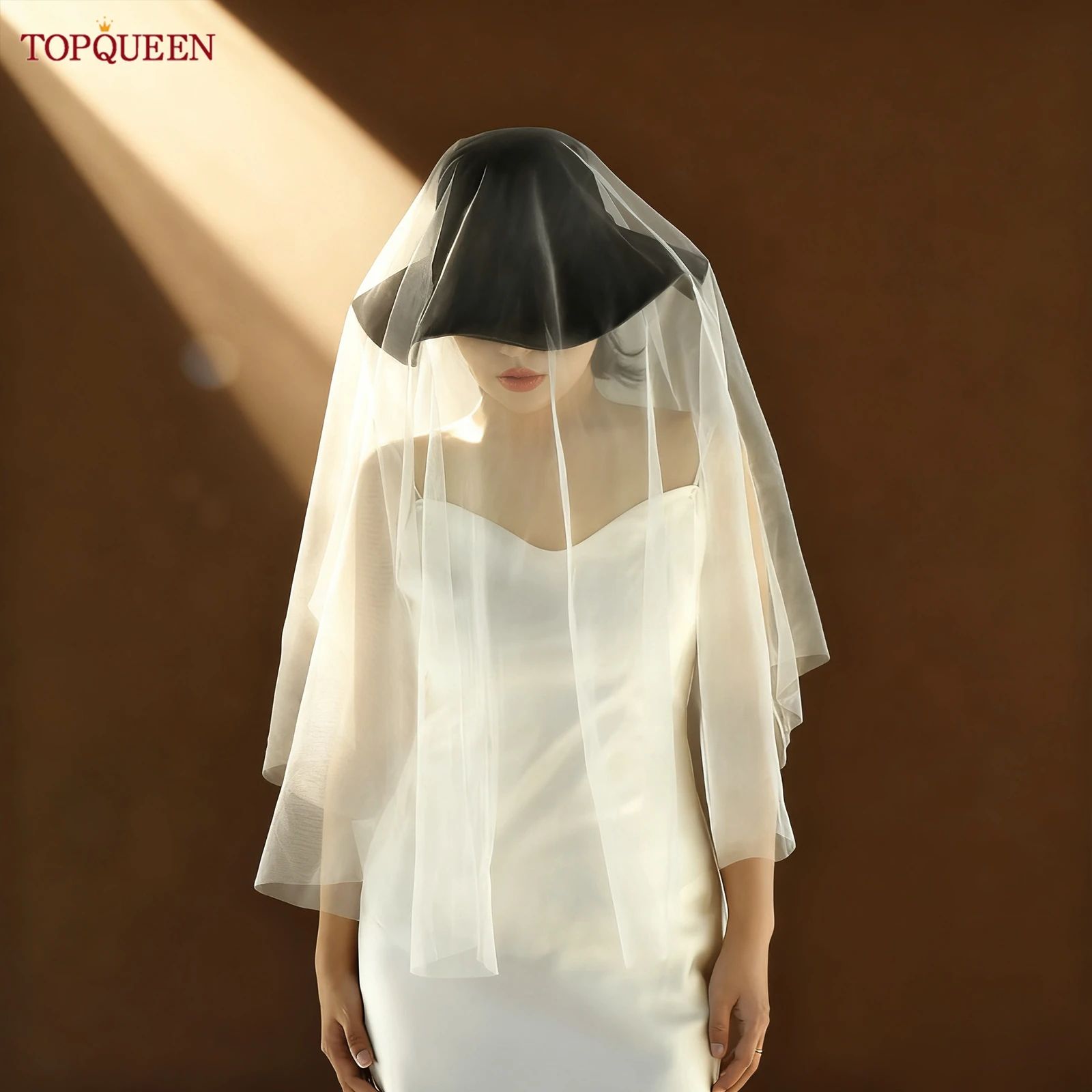 TOPQUEEN 1-слойная минималистичная свадебная фата с пудровыми румянами, фата для свадебных одиночных вечеринок, свадебные аксессуары, фата M51