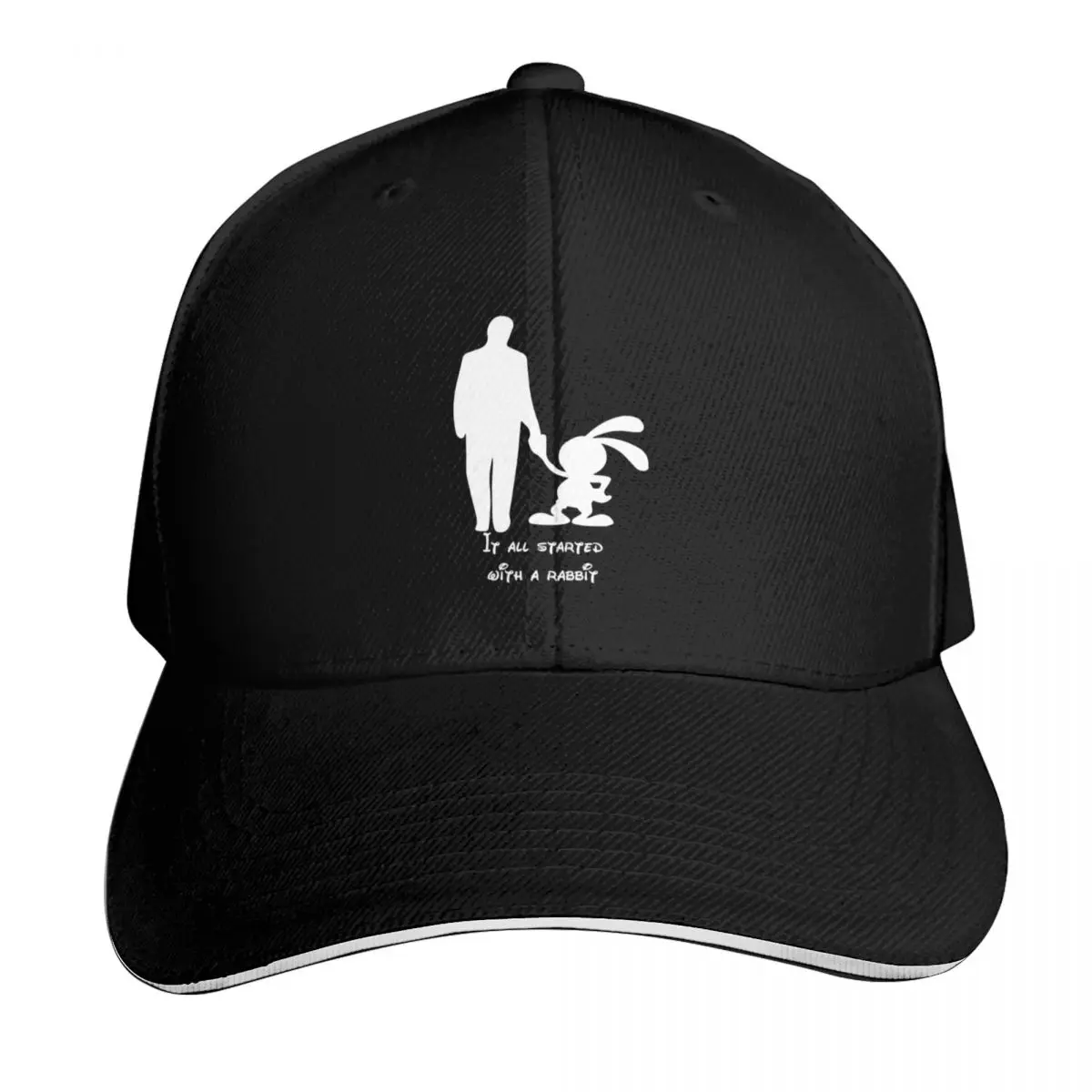 It All Started With A Rabbit black Baseball Cap Gift for Him Her Casual Daily Wear Quick Dry Performance